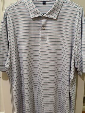 Peter Millar Multi-Stripe Polo in Light Blue, White & Pale Pink XXL